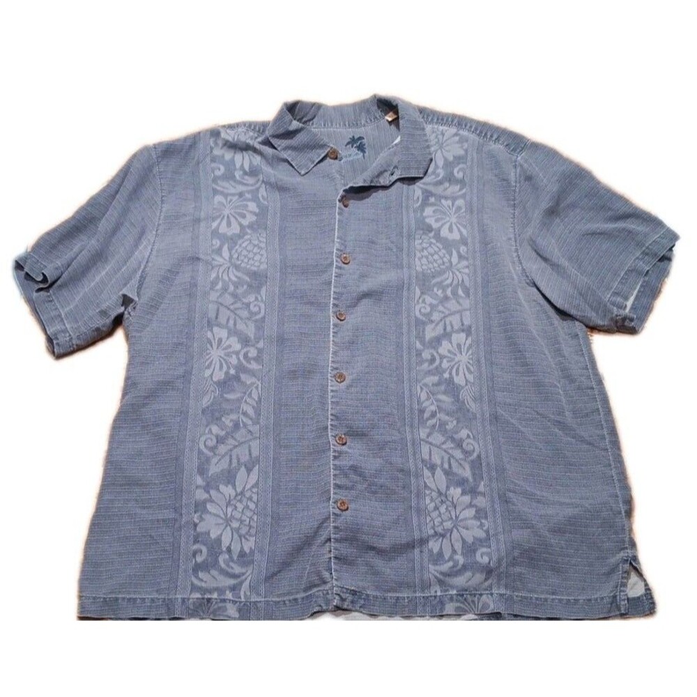 Tommy Bahama Shirt Button Up Silk Floral Mens XLX Blue Hawaiian Floral